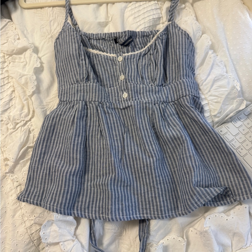 Brandy Melville Blue and White Striped Top